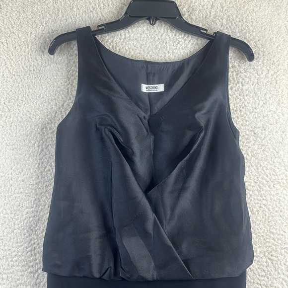 NWOT Moschino Womens Black Silk Blend Sleeveless V-Neck Blouson Dress Size 4 - Picture 3 of 13